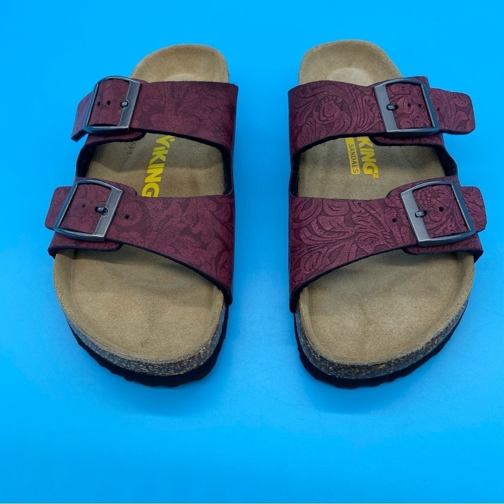 Viking Austin Two Strap Embossed Floral Sandal Burgundy Size 36/5 US NWOT